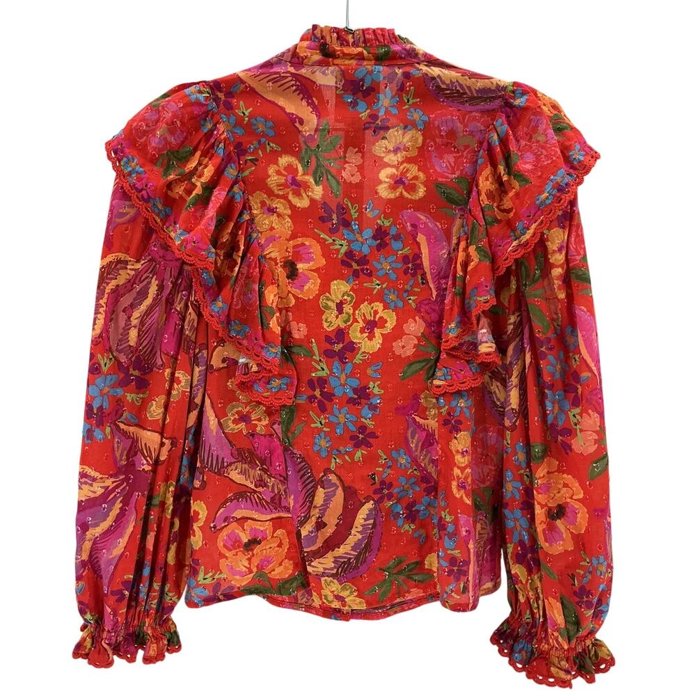 Farm Rio Ruffled Multicolor Spring Bananas Blouse Size XS - Picture 3 of 4